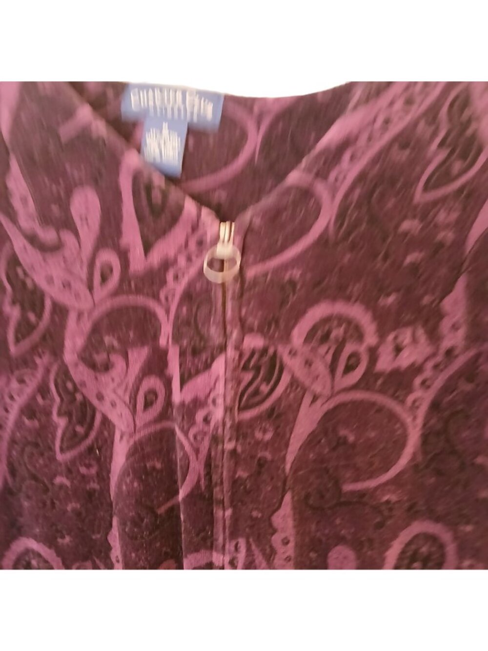 Charter Club Intimates Medium Velour Long Robe Purple Paisley Zipper #C-36 - Picture 10 of 10
